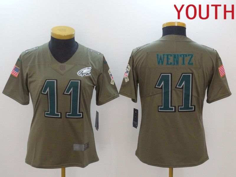 Youth Philadelphia Eagles #11 Wentz green Nike Olive Salute To Service Limited NFL Jersey